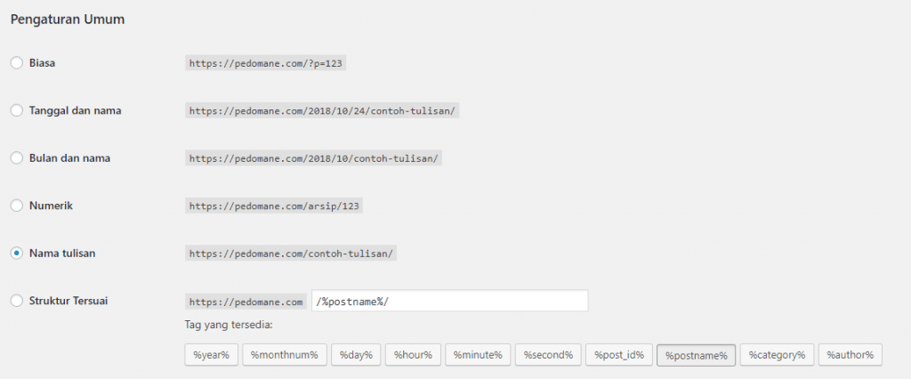 Pengaturan permalink SEO WordPress