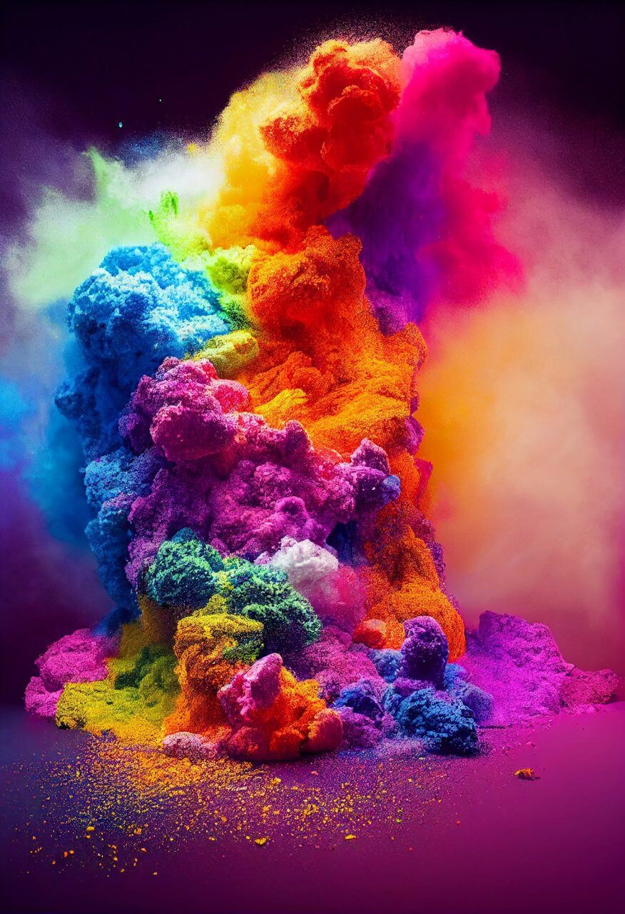 Wallpaper banner background multicolor powder explosion, trending colors with copy space