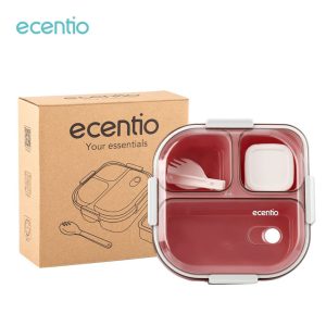 Ecentio Kotak Makan Anti Tumpah 3 Grid 1100ml Free Sendok & Mangkuk Sup 100ml - Lunch Box Bekal Anak Sekolah